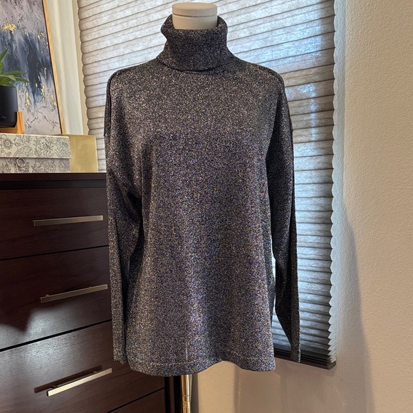 Lisa Originals Sweaters - Woman's Lisa Originals Sparkly Gray Oversized Turtleneck Sweater. Small Small